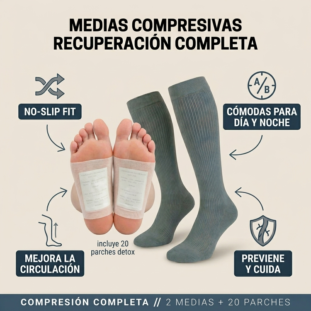 2 Medias Compresivas + 20 Parches Detox